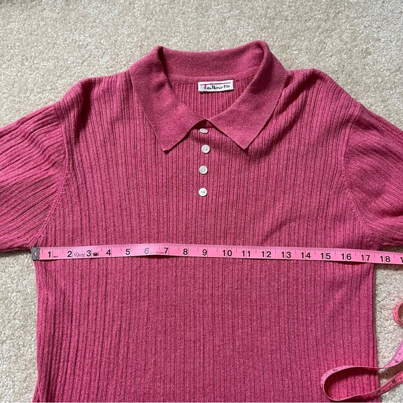 Talbots Collared Short Sleeve Pullover Knit Top Womens M Pink Buttons - Picture 4 of 5